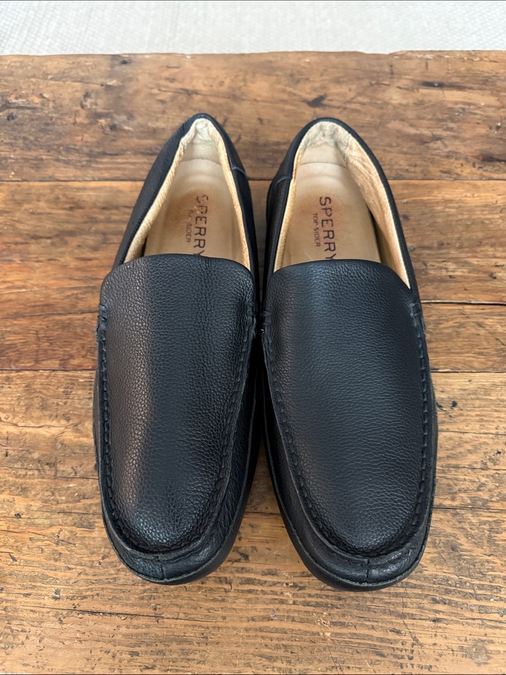 Sperry Black Pebbled Leather Slip On Driving Mocs Size 11.5